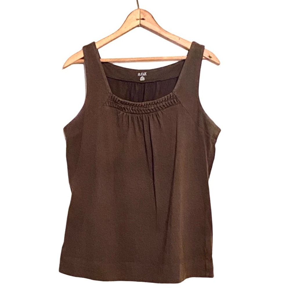 a.n.a Brown Square Neck Tank Washed Cotton Boho Braided Detail Sleeveless Top L